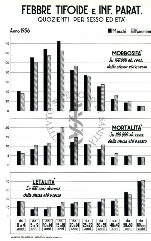 Diagramma riguardante i quozienti per sesso ed età per Febbre Tifoide e Infezioni Paratifiche