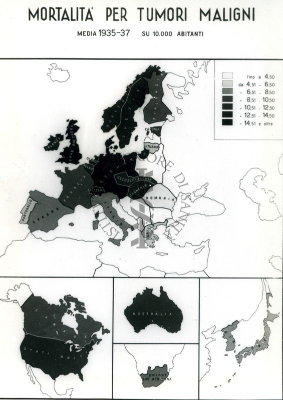 Cartogramma riguardante la mortalità per Tumori Maligni negli anni: 1935-37