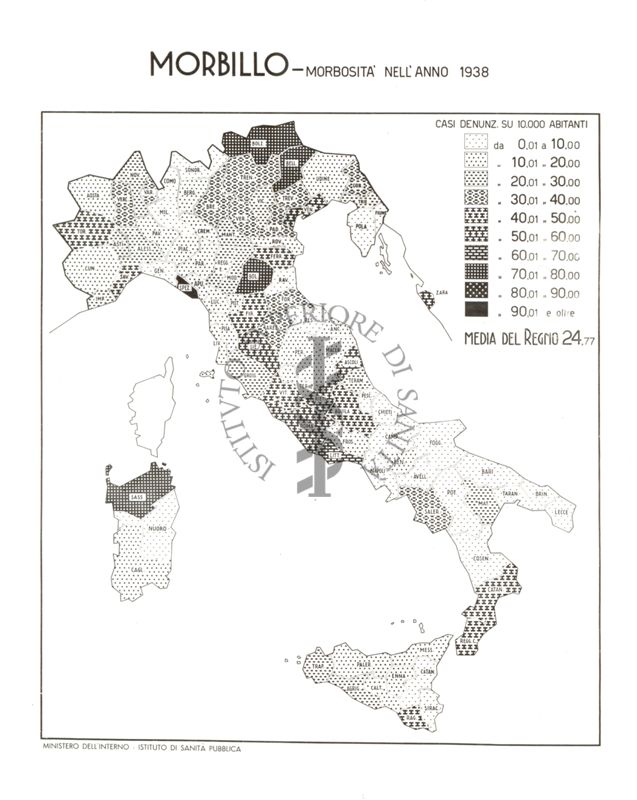 Cartogramma riguardante la morbosità nel Regno, per Morbillo
