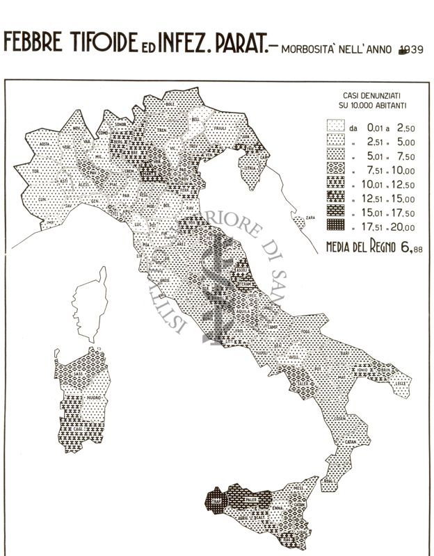 Cartogramma riguardante la morbosità per Febbre Tifoide ed Infezione Paratifica