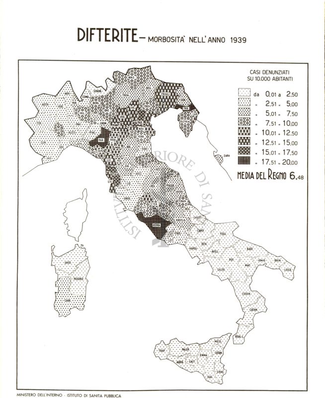 Cartogramma riguardante la morbosità per Difterite