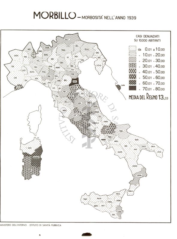 Cartogramma riguardante la morbosità per Morbillo