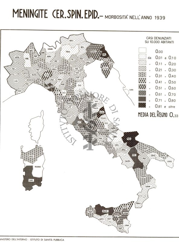 Cartogramma riguardante la morbosità pe Meningite Cerebro Spinale Epidemiologica