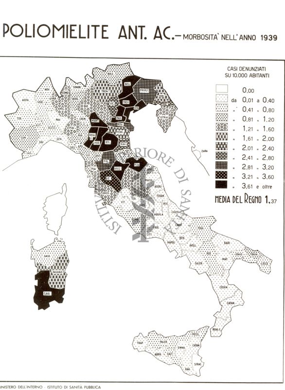 Cartogramma riguardante la morbosità per Poliomielite Ant. Ac.