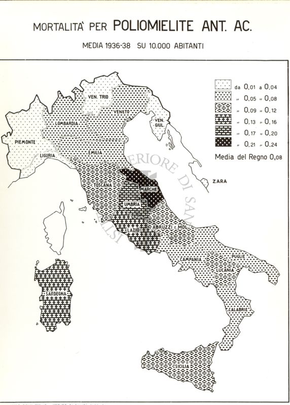 Cartogramma riguardante la mortalità per Poliomielite Ant. Ac.