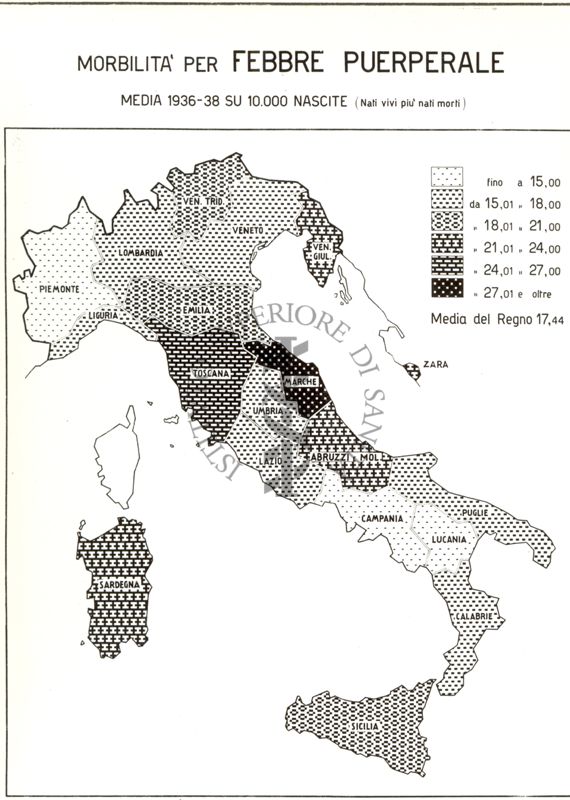 Cartogramma riguardante la Morbilità per Febbre Puerperale