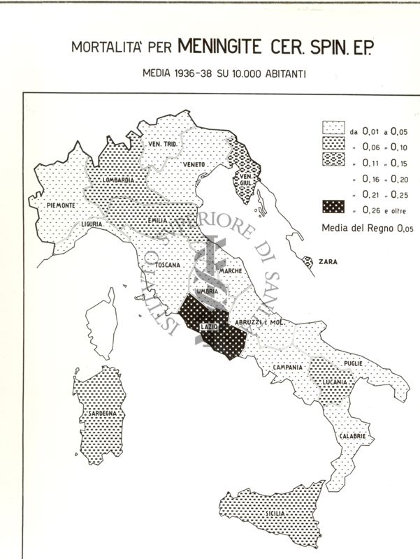 Cartogramma riguardante la mortalità per Meningite Cerebro Spinale Epidemiologica