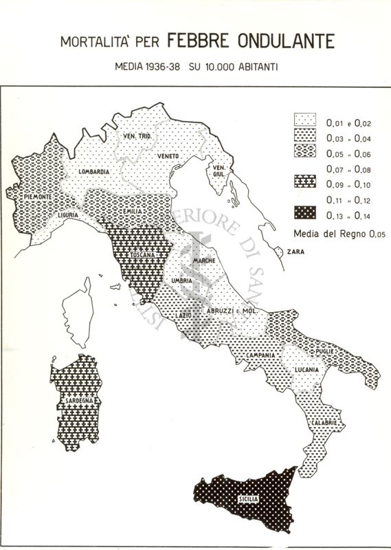 Cartogramma riguardante la mortalità per Febbre Ondulante