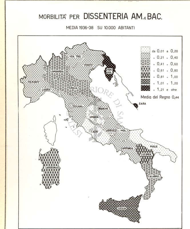 Cartogramma riguardante la Morbilità per Dissenteria Am. Rac.