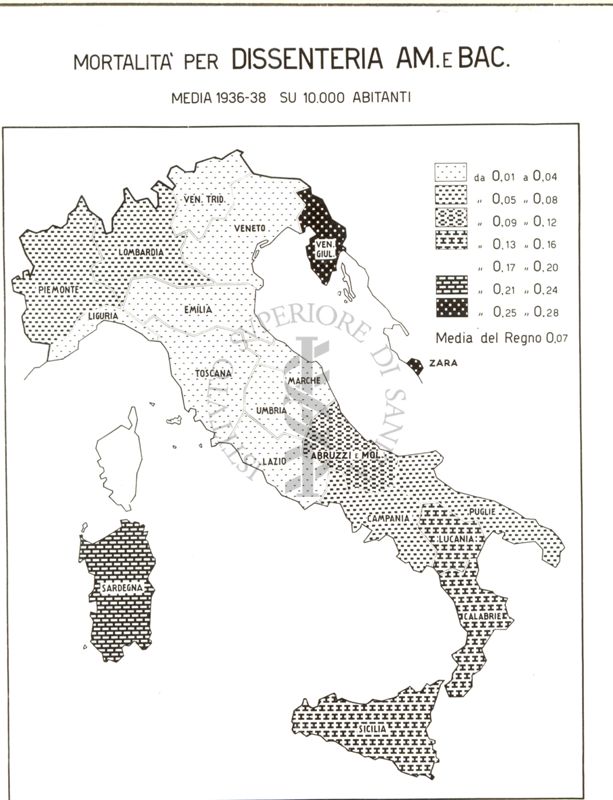 Cartogramma riguardante la mortalità per Dissenteria Am. e Bac.