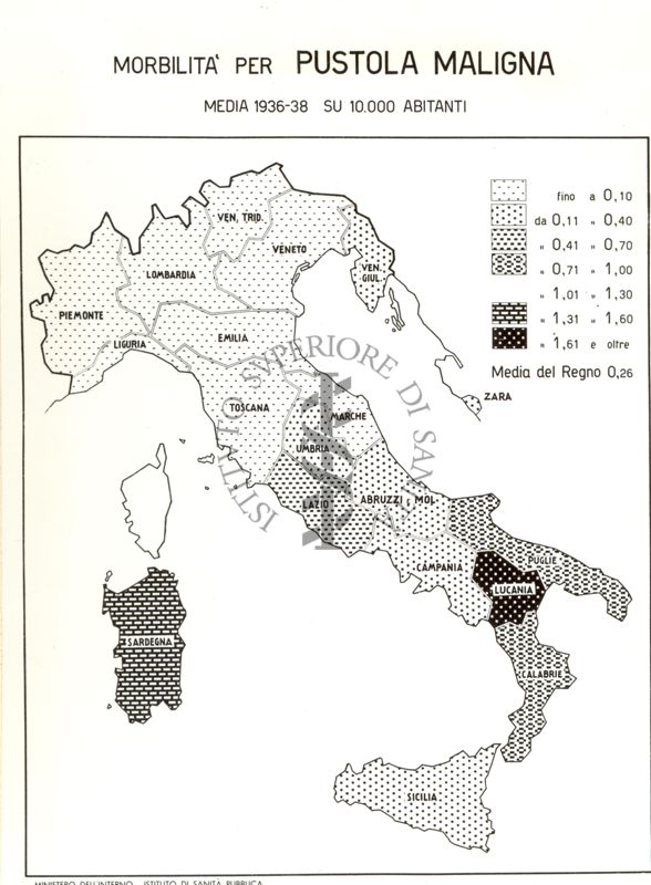 Cartogramma riguardante la morbilità per Pustola Maligna