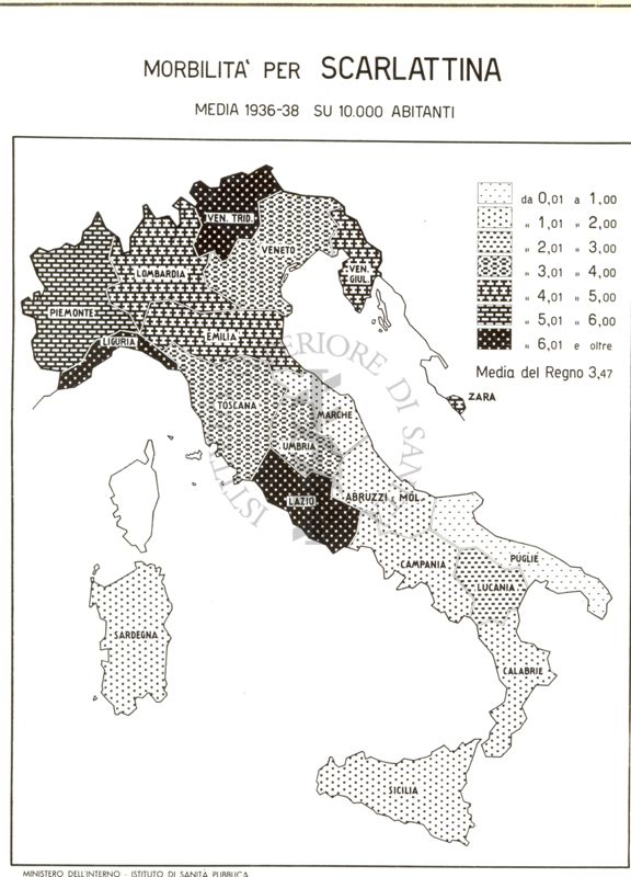 Cartogramma riguardante la morbilità per Scarlattina