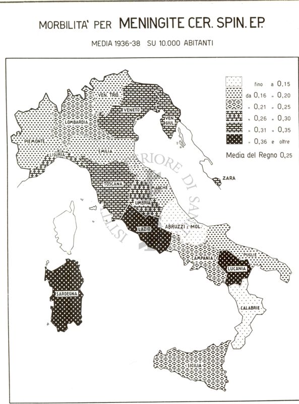 Cartogramma riguardante la morbilità per Meningite Cerebro Spinale Epidemiologica