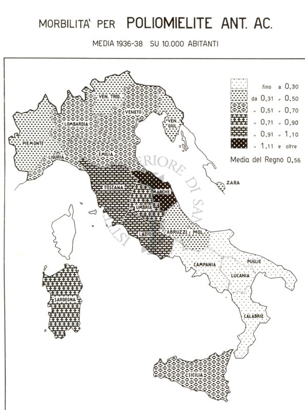 Cartogramma riguardante la morbilità per Poliomielite Ant. Ac.