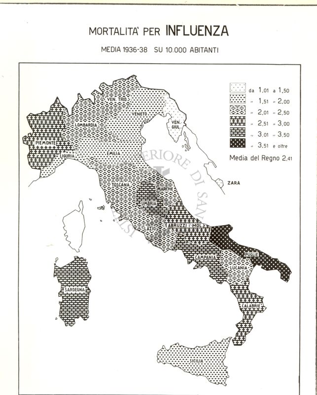 Cartogramma riguardante la mortalità per Influenza