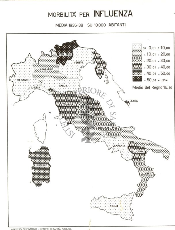 Cartogramma riguardante la morbilità per Influenza