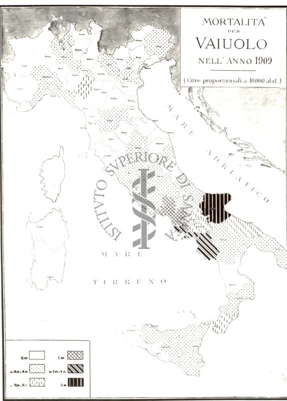 Cartogramma riguardante la mortalità per vaiolo nell'anno 1909