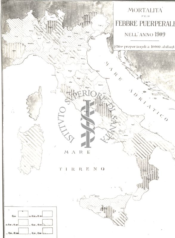 Cartogramma riguardante la mortalità per febbre puerperale nell'anno 1909