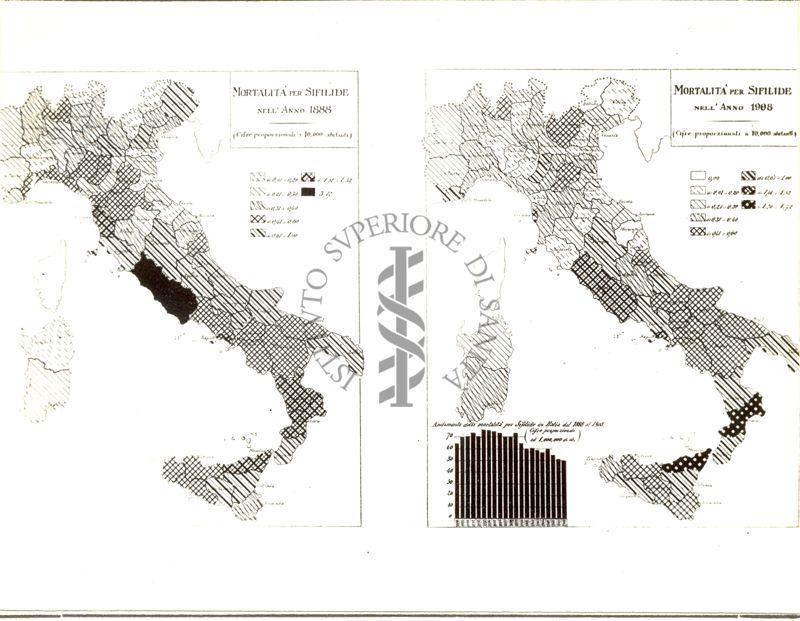 Cartogrammi riguardanti la mortalità per sifilide negli anni 1888-1908