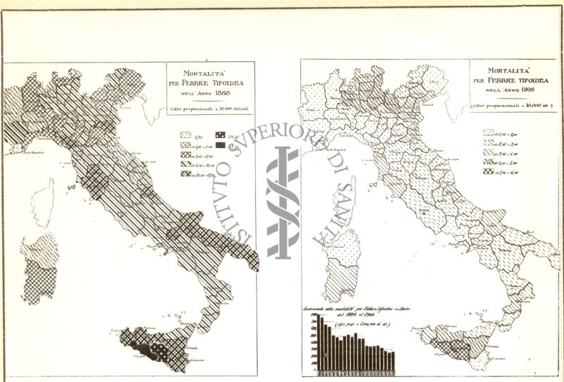 Diagramma riguardante il numero degli infermi curati nelle sale celtiche del Regno negli anni 1895 e 1908 ecc.