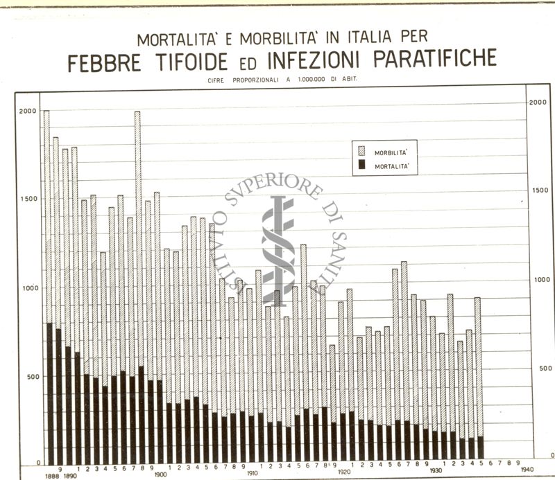 Diagramma riguardante la mortalità e morbilità in Italia per febbre tjifoide ed infezioni paratifiche ecc.