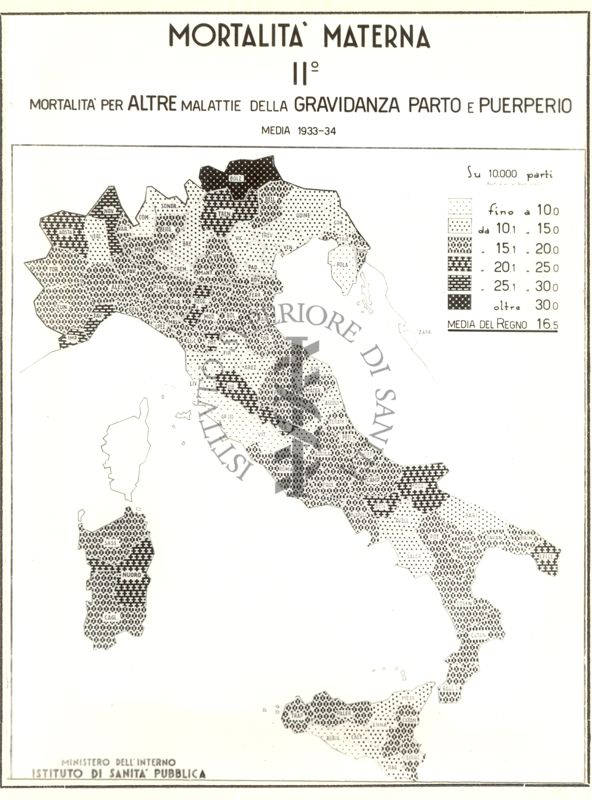 Cartogramma riguardante la mortalità materna e mortalità per altre malattie della gravidanza, del parto e del puerperio.