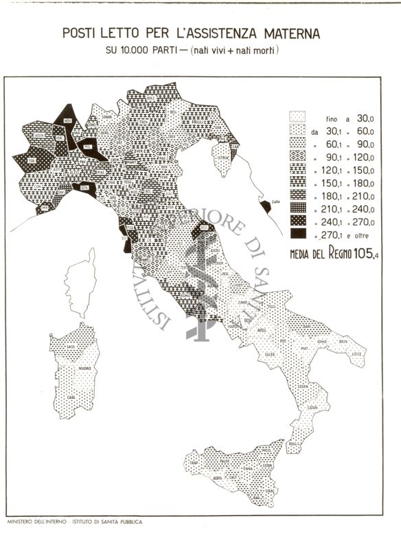 Cartogramma riguardante i posti letto per l'assistenza materna al 31 dicembre 1939