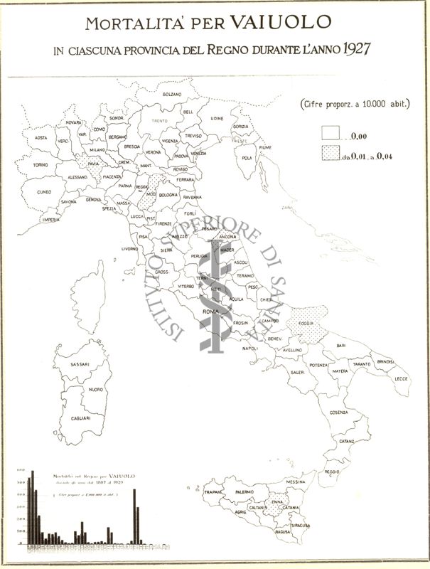 Cartogramma riguardante la mortalità per vaiolo in ciascuna provincia del Regno durante il triennio 1887-1889