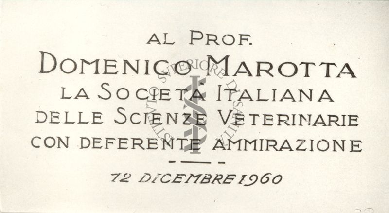 Medaglie, Diplomi,Attestati ecc. Offerti al Prof. Marotta in occasione del 25° anno della Fondazione dell'Istituto Superiore di Sanità - Iscrizione riportata sulla medaglia