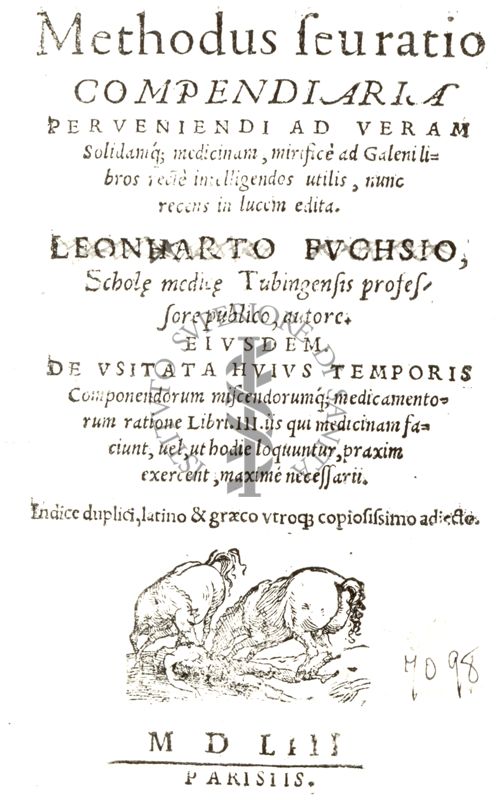 Frontespizio di un libro antico il cui titolo è: "Methodus feuratio compendiaria"