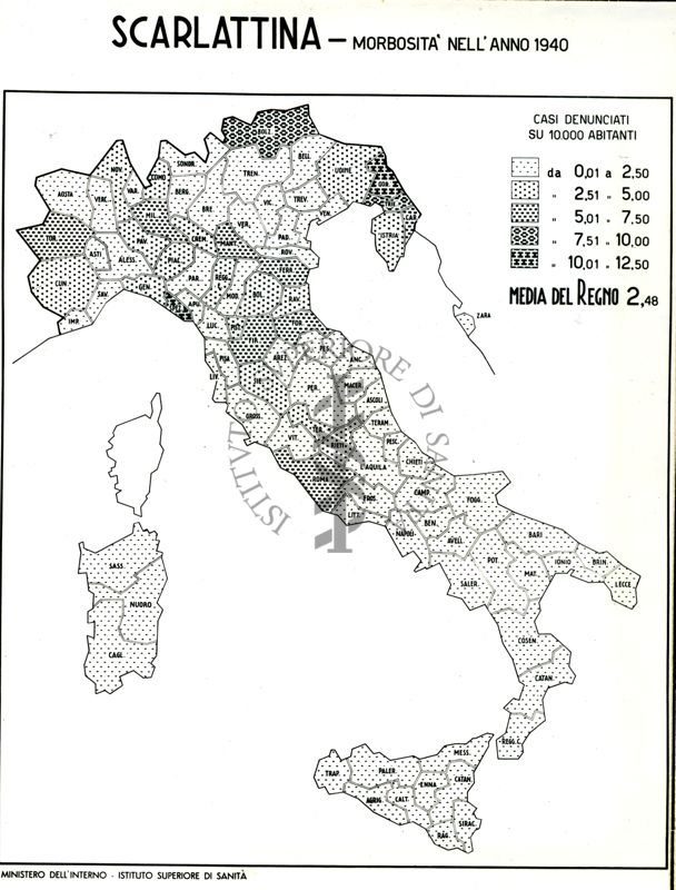 Cartogramma riguardante la morbosità per scarlattina