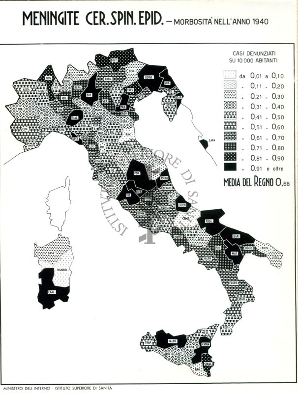 Cartogramma riguardante la morbosità per meningite cerebro-spinale