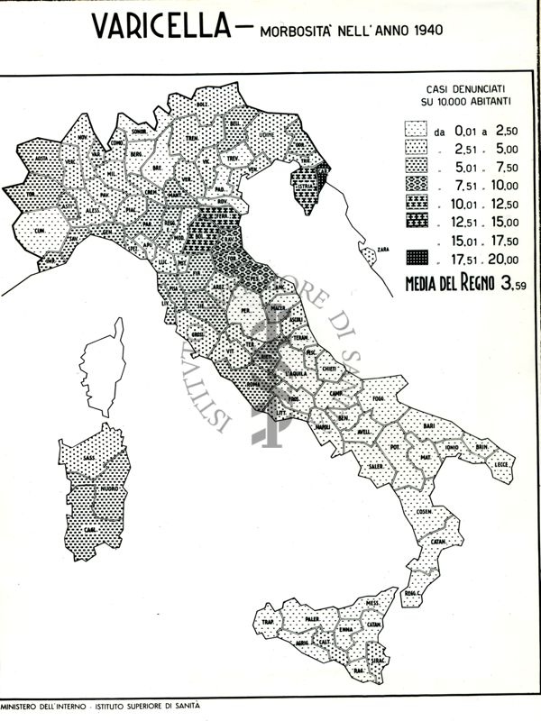 Cartogramma riguardante la morbosità per varicella