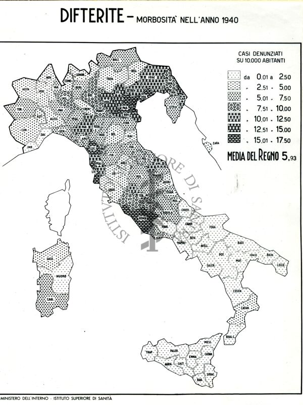 Cartogramma riguardante la morbosità per difterite