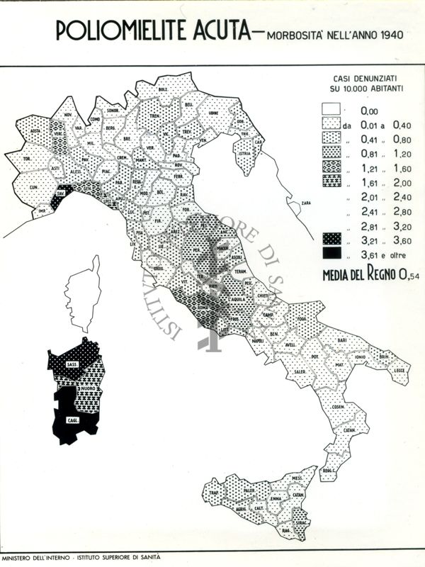 Cartogramma riguardante la morbosità per Poliomielite acuta