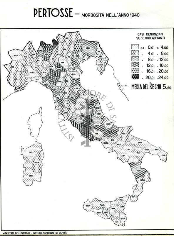 Cartogramma riguardante la morbosità per pertosse