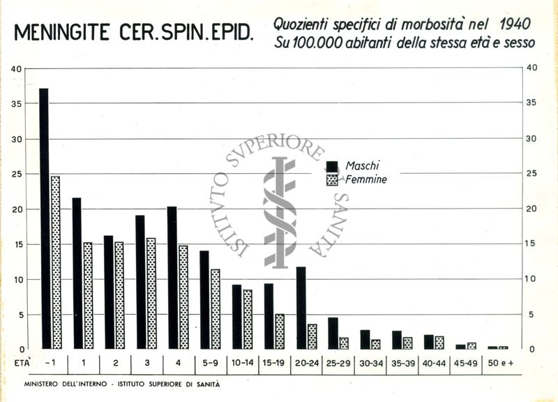 Diagramma riguardante i quozienti specifici per meningite cerebro spinale epidemiologica