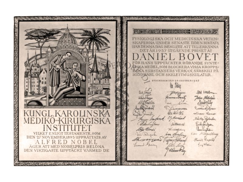 Pergamena, scritta in svedese, recante alcune firme, datata 24 ottobre 1957, Stoccolma