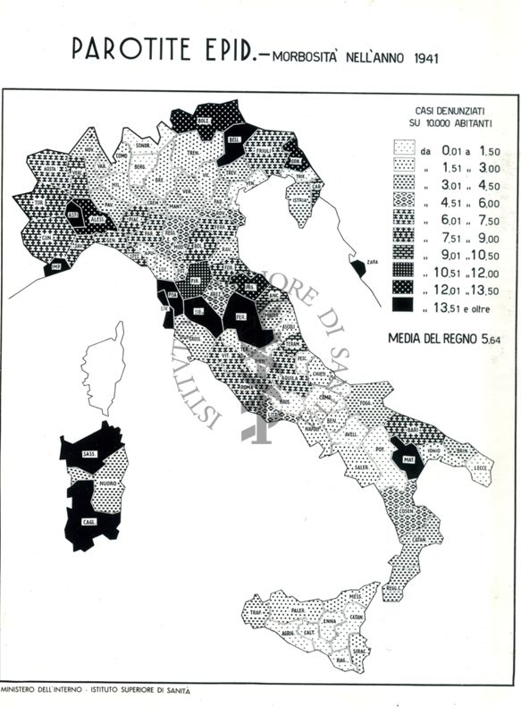 Cartogramma riguardante la morbosità per parotite Epidemiologica nell'anno 1941