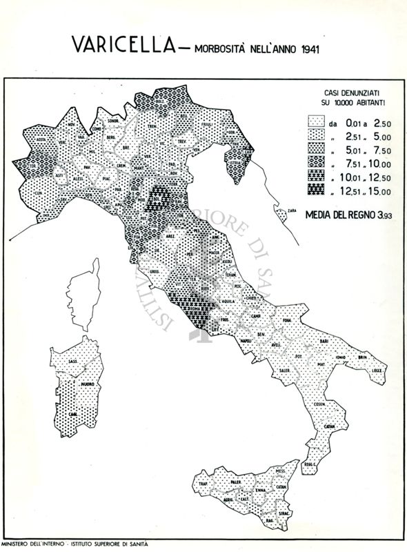 Cartogramma riguardante la morbosità per varicella nell'anno 1941