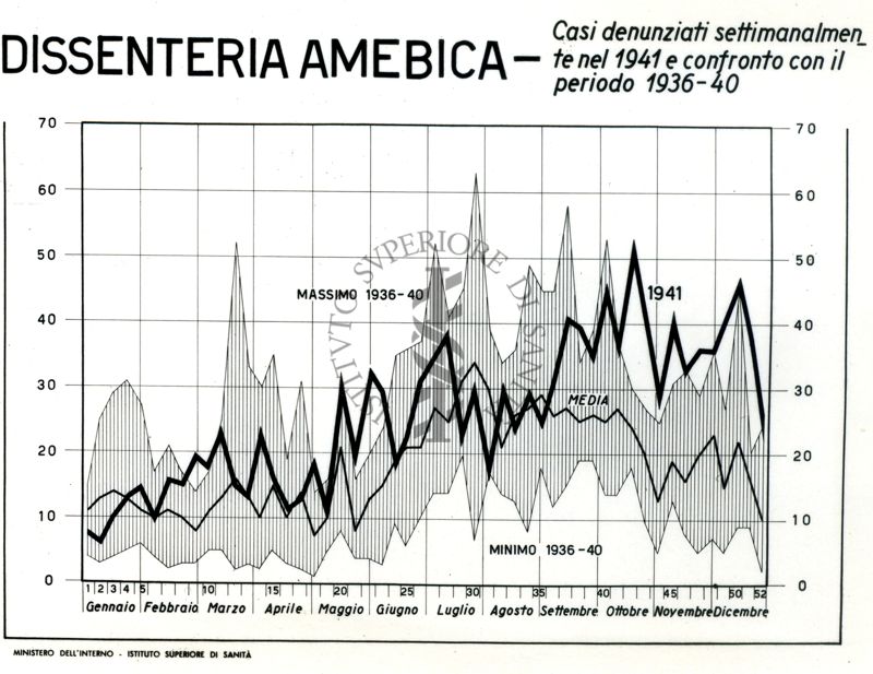 Diagramma riguardante i casi denunciati settimanalmente nel 1941 per dissenteria amebica