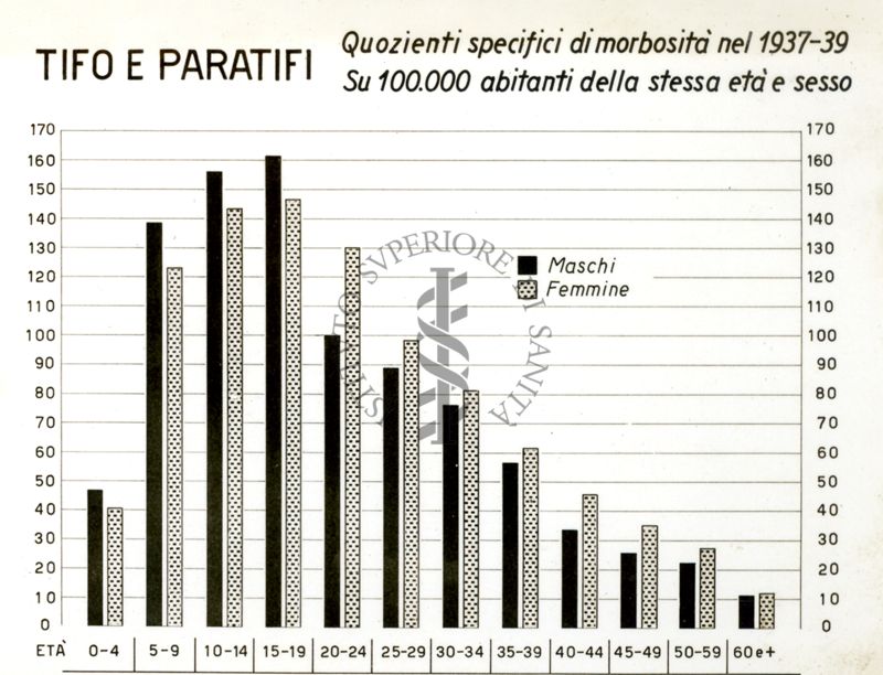 Diagramma riguardante i quozienti specifici di morbosità per tifo e paratifo