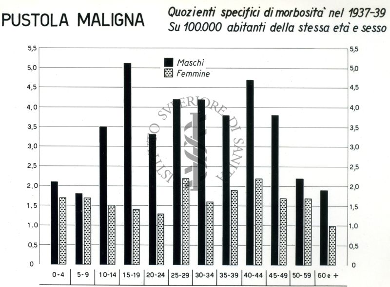 Diagramma riguardante i quozienti specifici di morbosità per pustola maligna