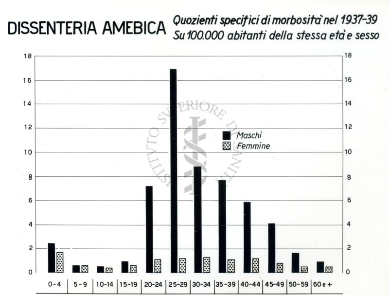 Diagramma riguardante i quozienti specifici di morbosità per dissenteria amebica