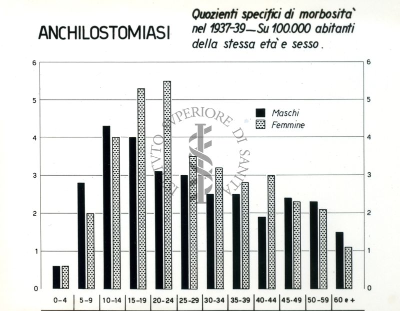 Diagramma riguardante i quozienti specifici di morbosità per anchilostomiasi