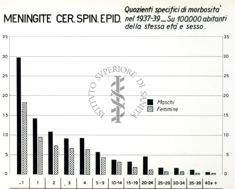 Diagramma riguardante i quozienti specifici di morbosità per meningite cerebro Spinale Epidemiologica