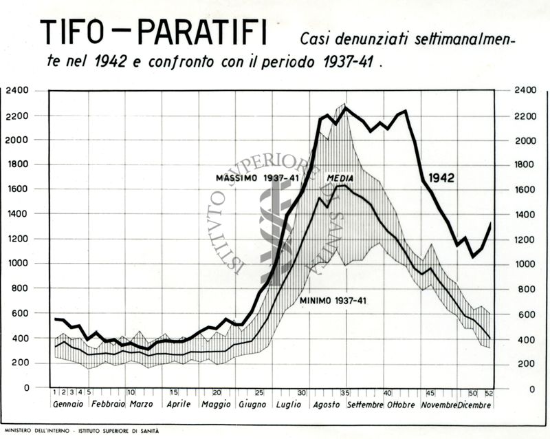 Diagrammi riguardanti i casi denunciati per tifo e paratifo