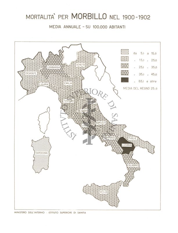 Cartogramma riguardante la mortalità per morbillo nel periodo: 1900-1902