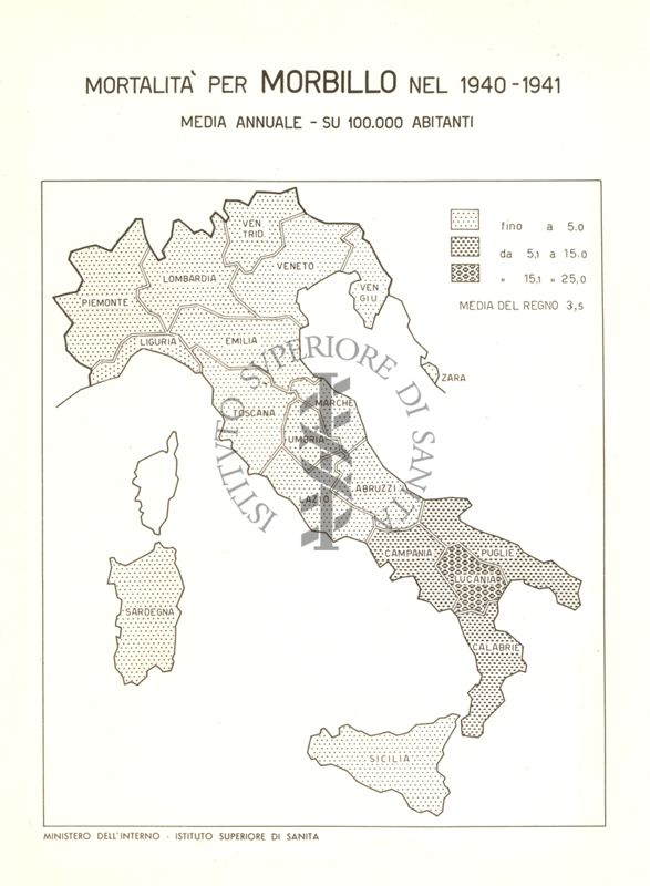 Cartogramma riguardante la mortalità per morbillo nel periodo: 1940-1941