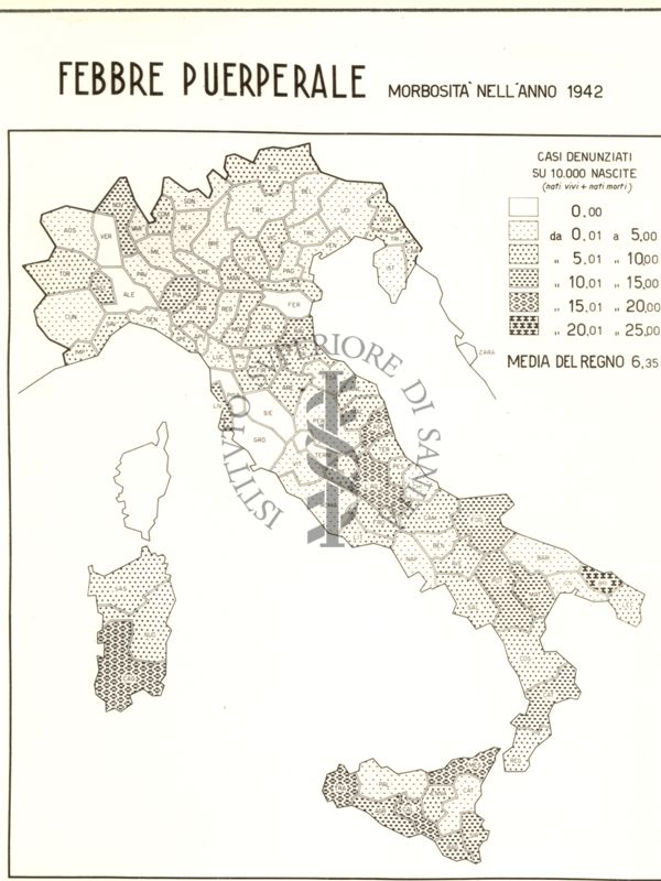 Cartogramma riguardante la morbosità per febbre puerperale nell'anno 1942